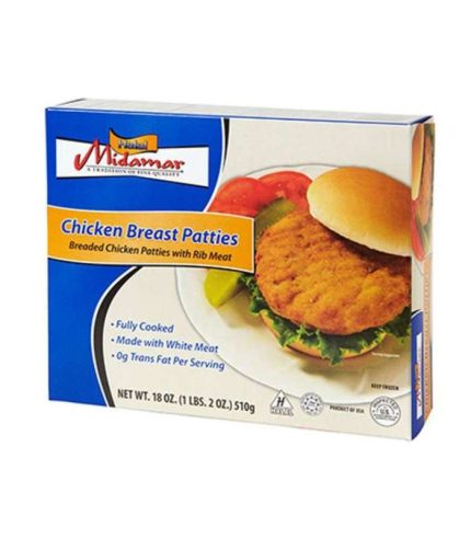 FM10P Midamar Halal Chicken Breast Patties 12x18oz Fully (Cooked)